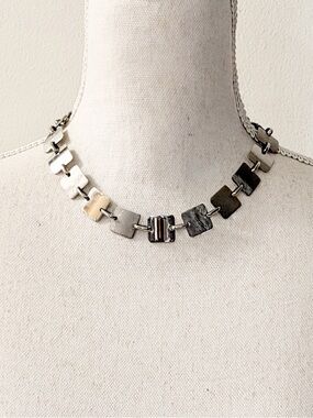 STEEL BY DESIGN Matte Silver Square Link Collar Necklace